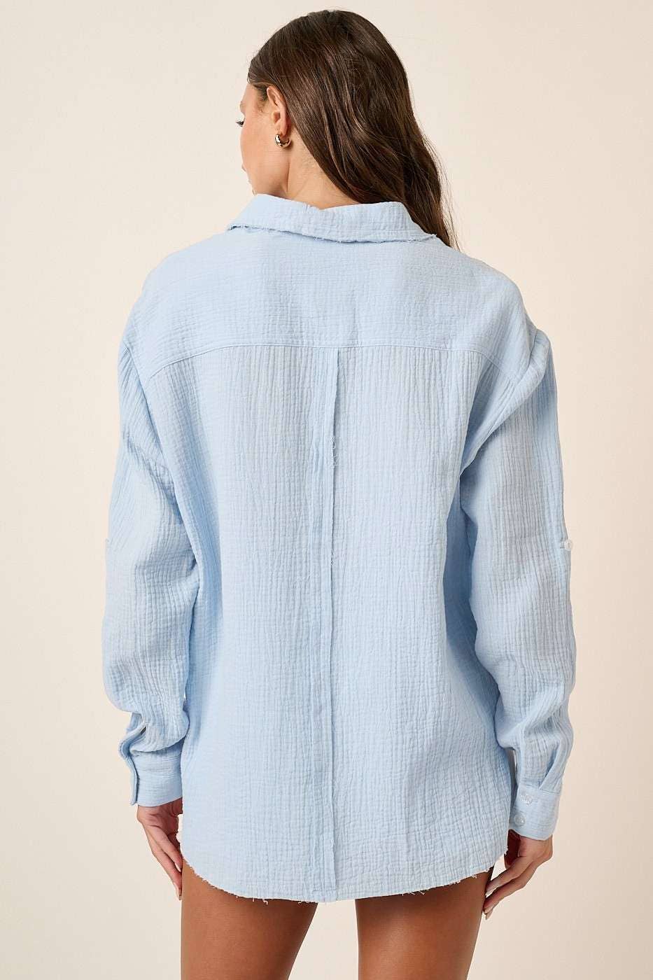 Pier Gauze Collared Button Down Shirt: Baby Blue