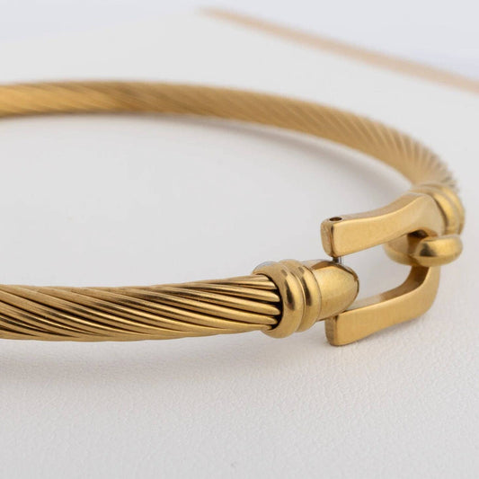 Tala Buckle Clasp Bangle Bracelet: Gold