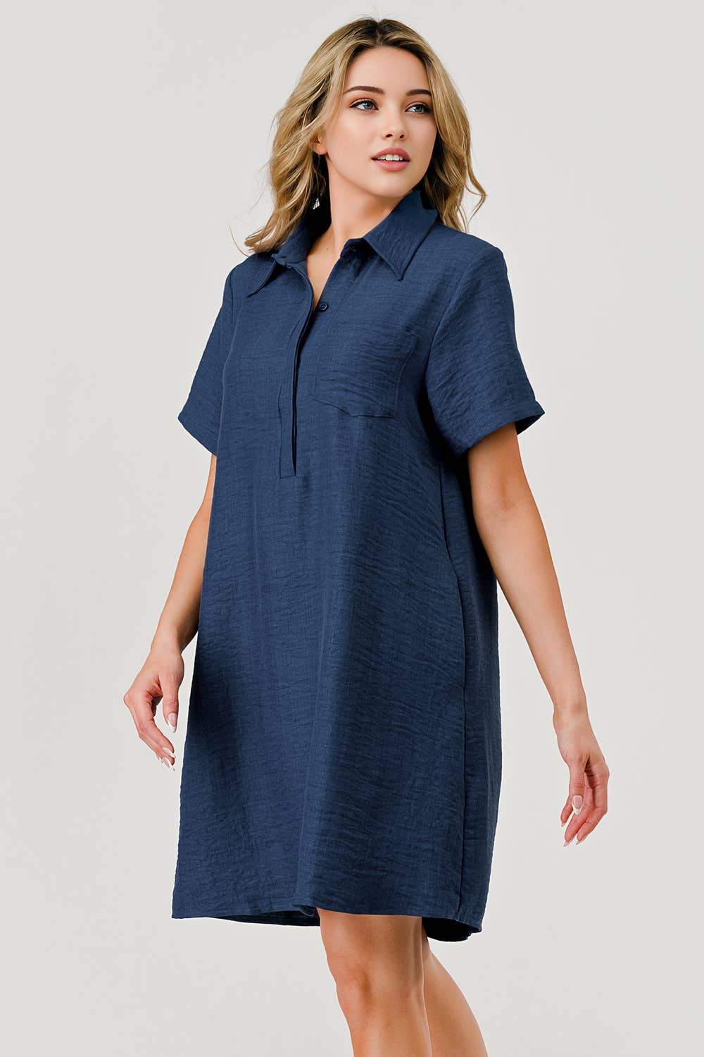 Ellie Casual Collared Game Day Shift Dress Navy