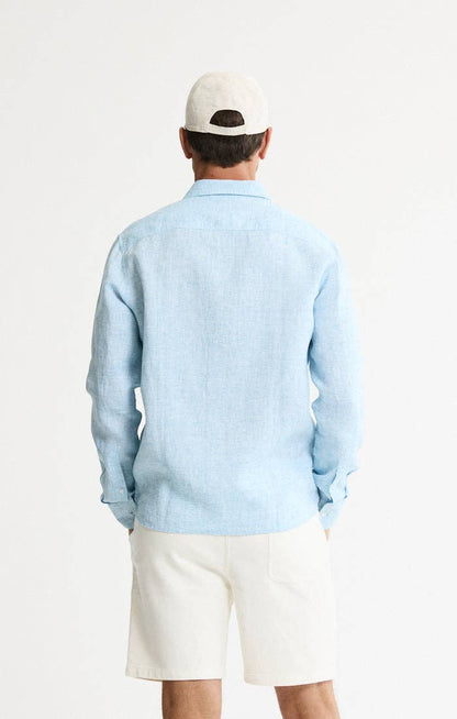 Lance 100% Linen Button-Down Shirt: BLUE SOLID