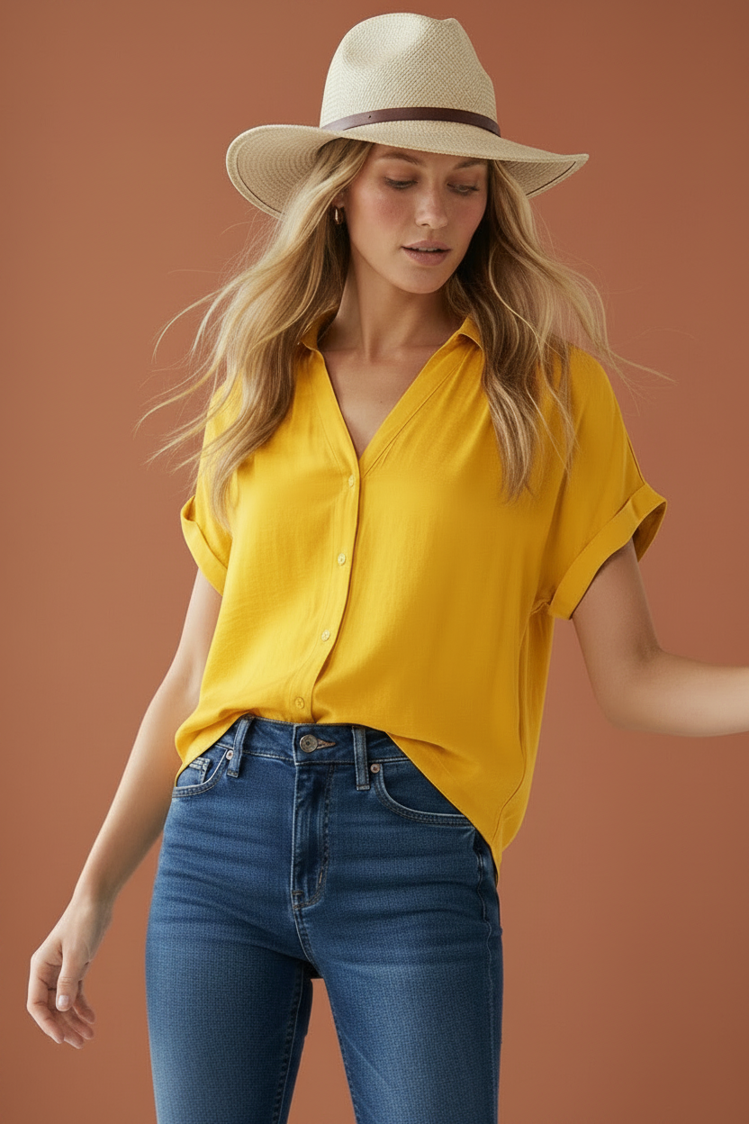 Yellowjacket Short Sleeve Blouse: Sunflower