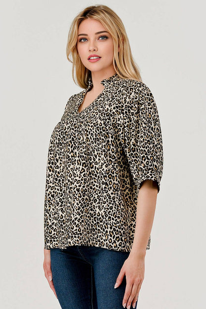 Devon Half Sleeve Leopard Print Loose Fit Top