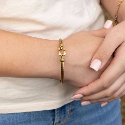 Tala Buckle Clasp Bangle Bracelet: Gold