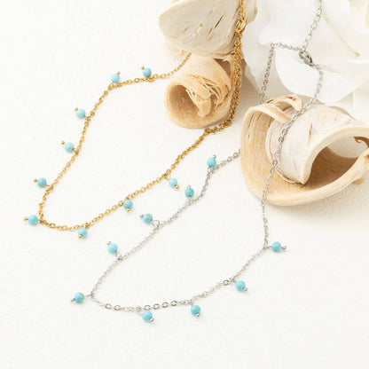 18K Gold PVD Stainless Steel Dangle Turquoise Stone Necklace: Stainless