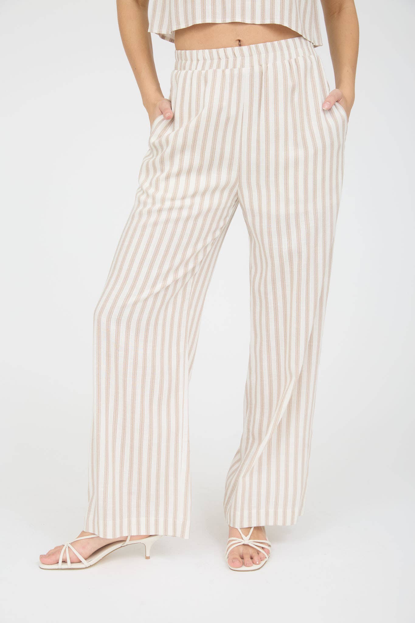 Maple Lane Stripe Linen Wide Leg Pants: Khaki
