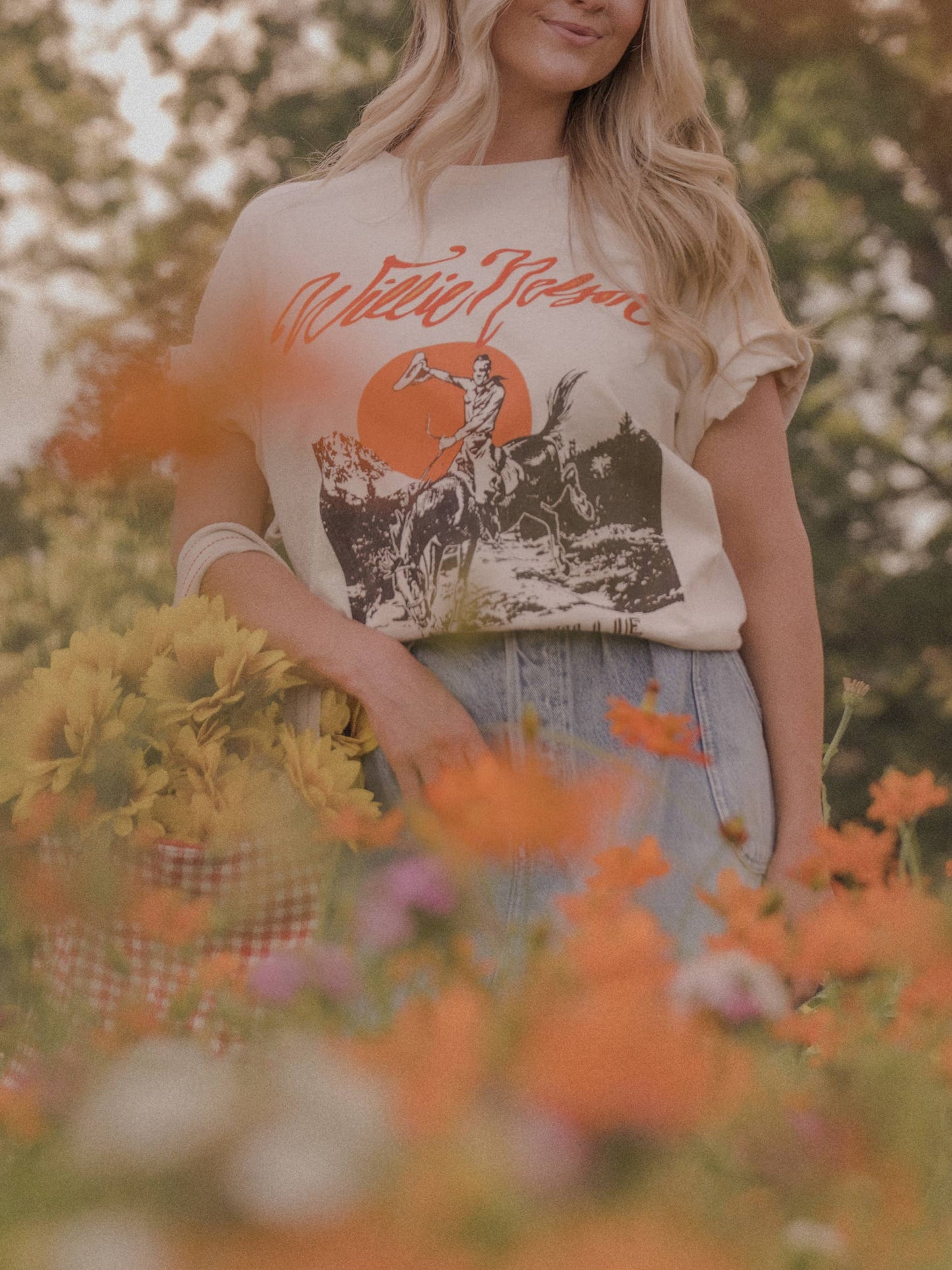 Willie Nelson Country Willie Off White Thrifted Graphic Tee