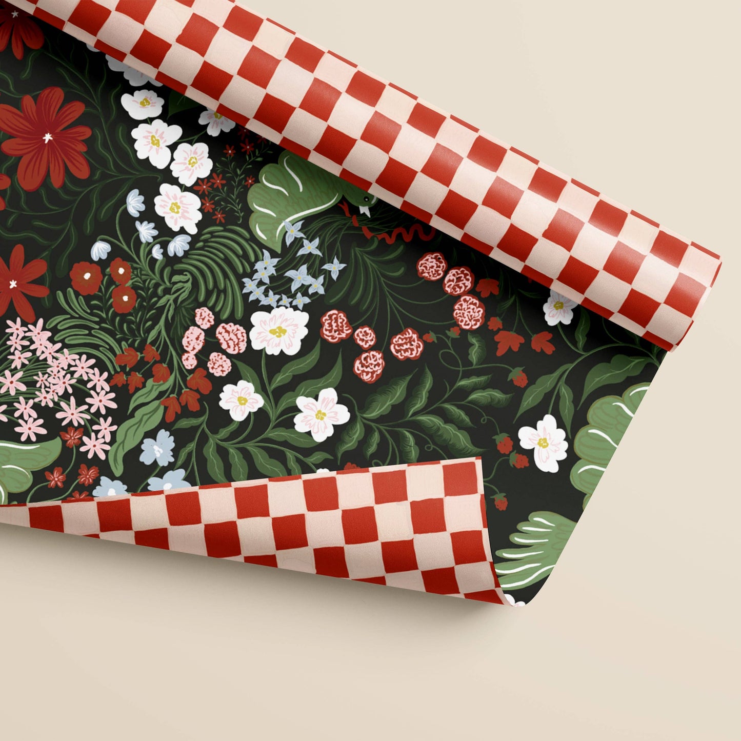 Winter Feathers and Red Checkered Double Sided Gift Wrap | S