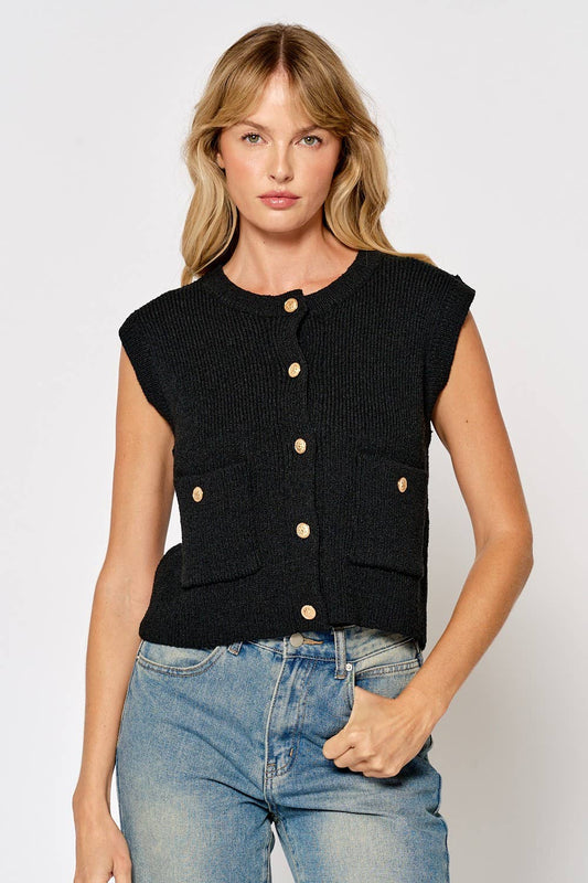 Eleanor Gold Button Sweater Vest