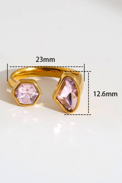 18K STAINLESS STEEL TARNISH FREE  RHINESTONE RINGS | 40R137: CRYSTAL PINK