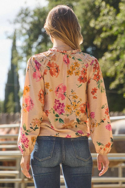 Floral Printed Long Sleeve Blouse: Black Multi