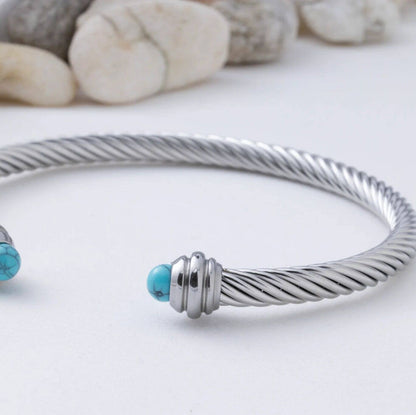 18K Gold PVD Stainless Turquoise Twisted Bangle Braclet: Gold