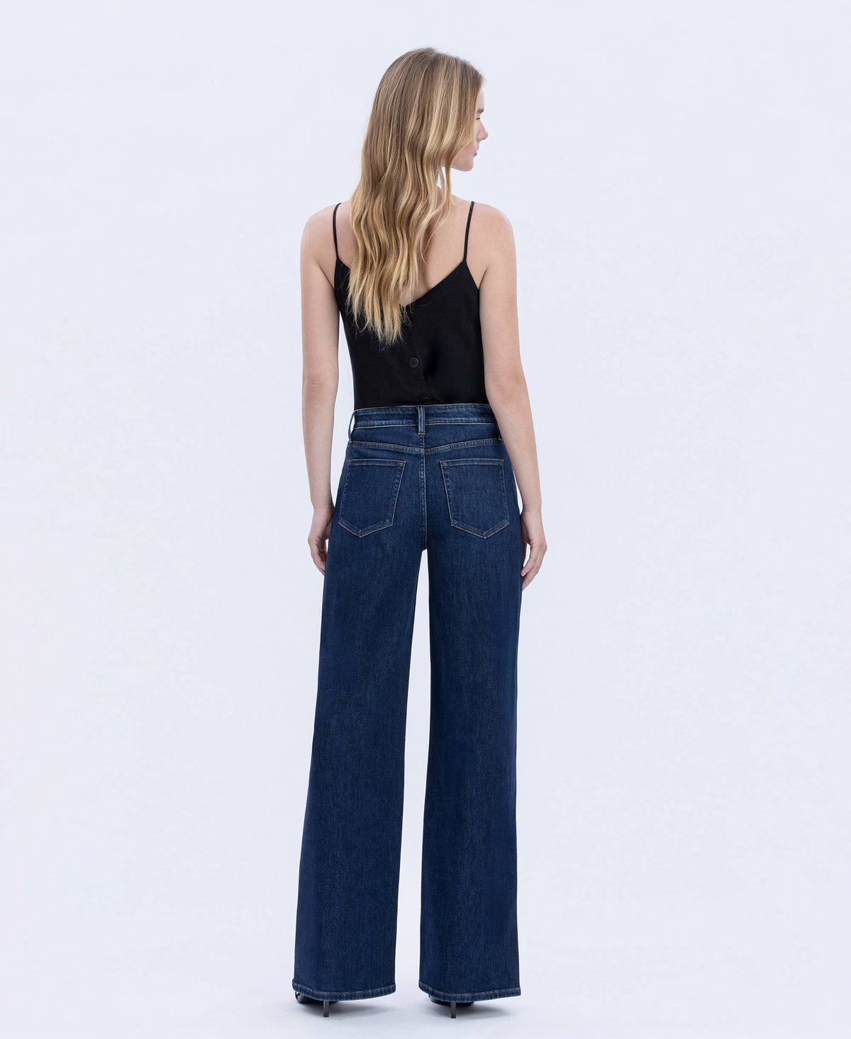 SUPER HIGH RISE FULL LENGTH DARK WASH WIDE JEANS T6937: UPLIFTED JEWEL / 27