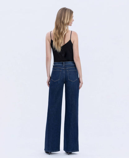 SUPER HIGH RISE FULL LENGTH DARK WASH WIDE JEANS T6937: UPLIFTED JEWEL / 25