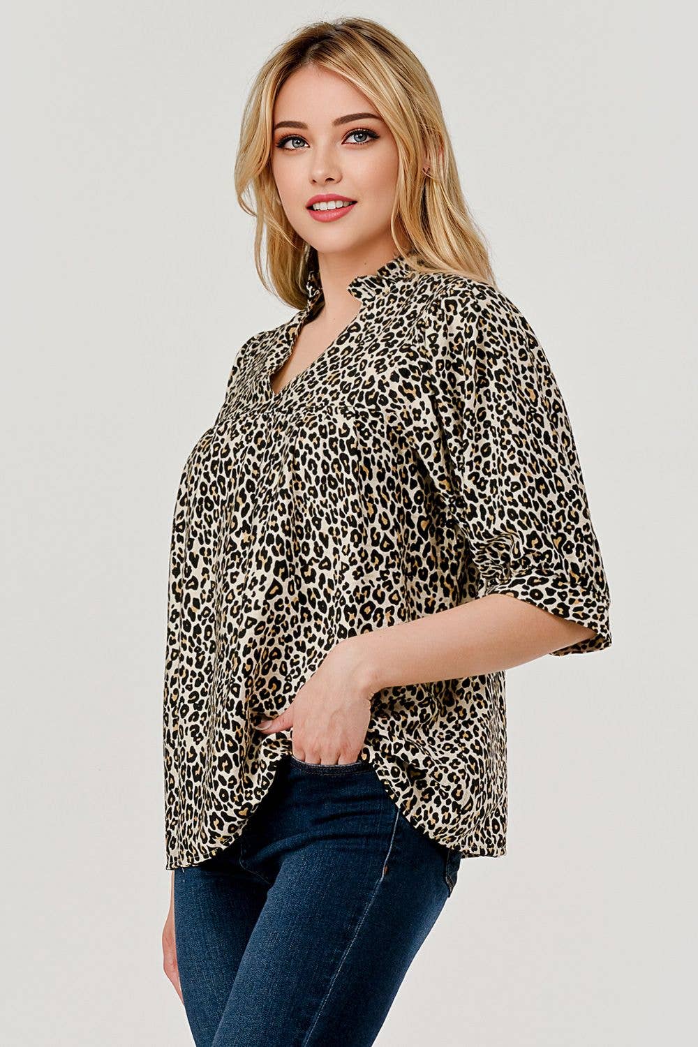 Devon Half Sleeve Leopard Print Loose Fit Top