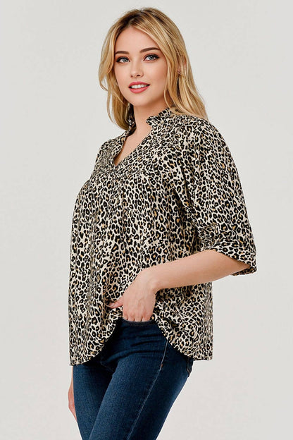 Devon Half Sleeve Leopard Print Loose Fit Top