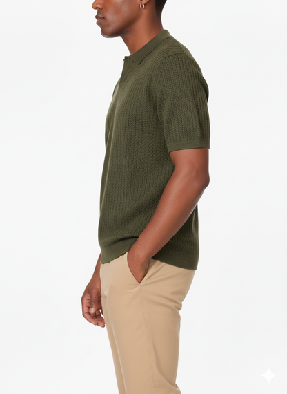 James Textured Polo Shirt: OLIVE