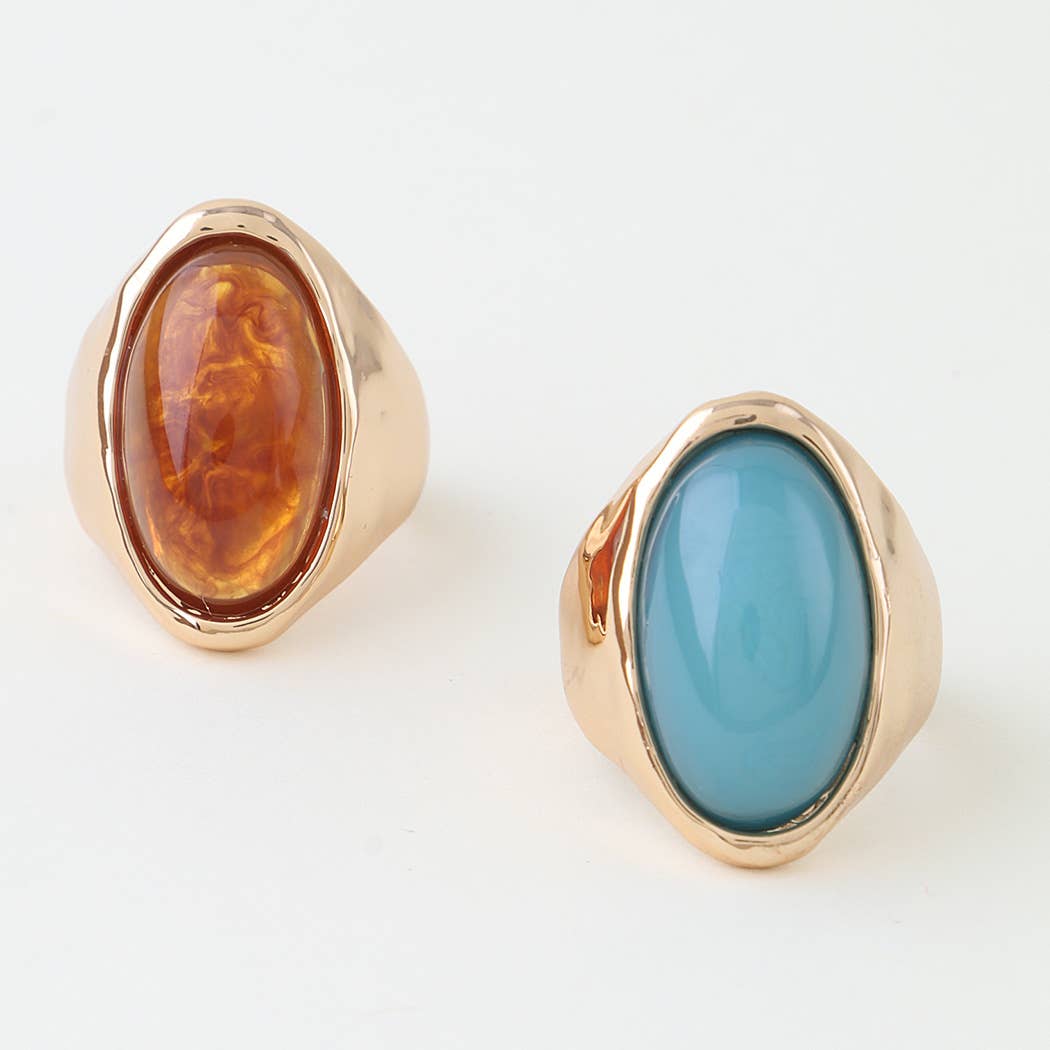 Polished Oval Stone Statement Ring: GBR