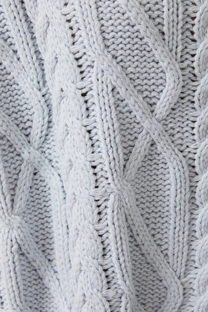 Sky Round Neck Short Sleeve Cable Knit Sweater Top: Lt Blue