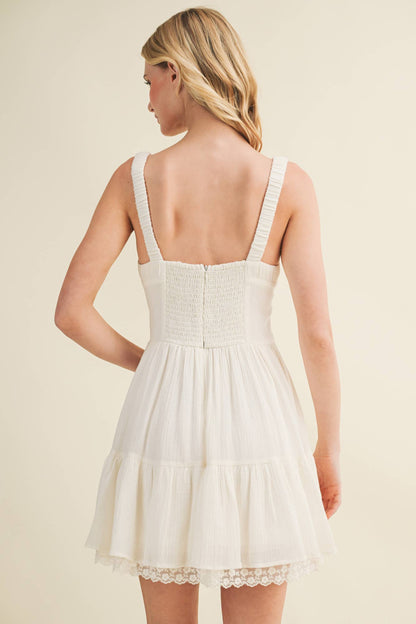 Button Corset Tiered Lace Hem Dress
: VANILLA