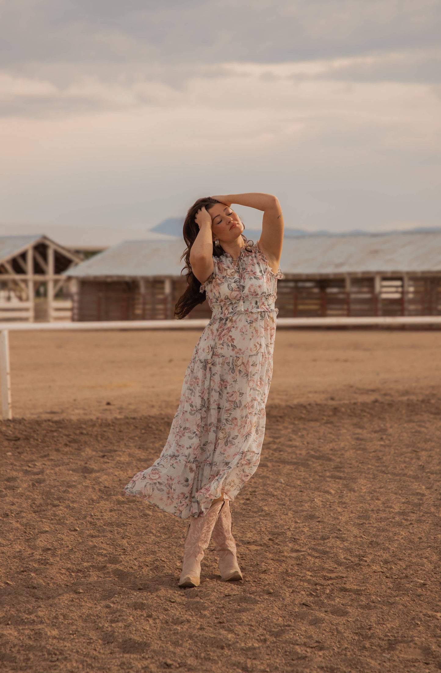 Colette Western print Woven long Dress: Floral Blue/Pink