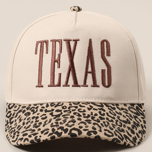 TEXAS Embroidery Leopard Two-Tone Trucker Hat: Leopard - Brown