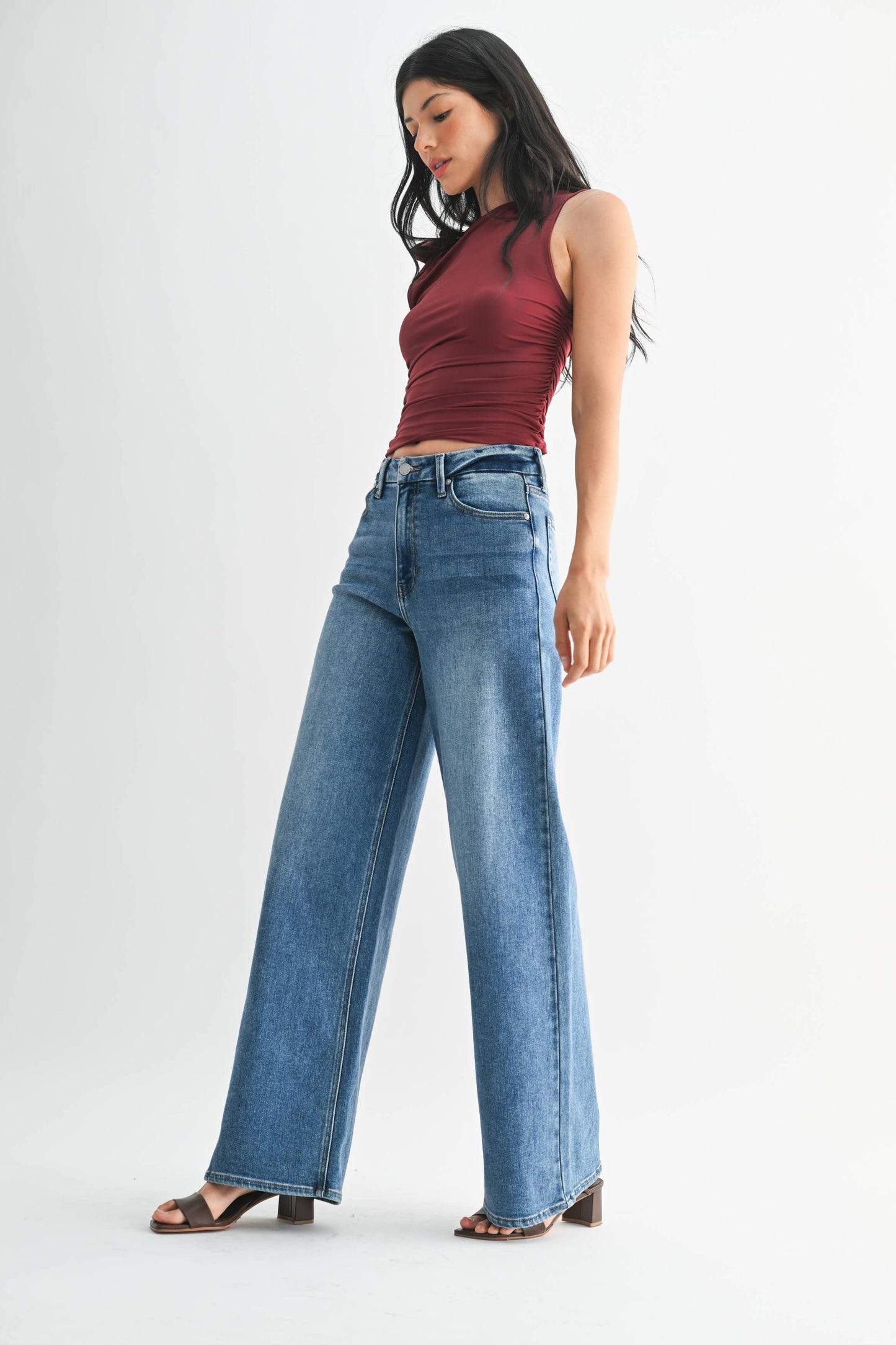 DP689 - MED - HR Palazzo Wide Leg Jeans
