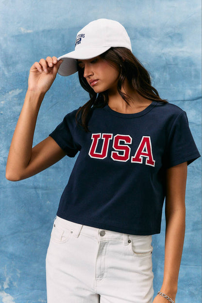 USA SHORT SLEEVE ROUND NECK BABY TEE: NAVY