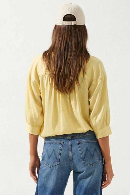 Foster Oversized 3/4 Sleeve Button Up Blouse: Pale Banana