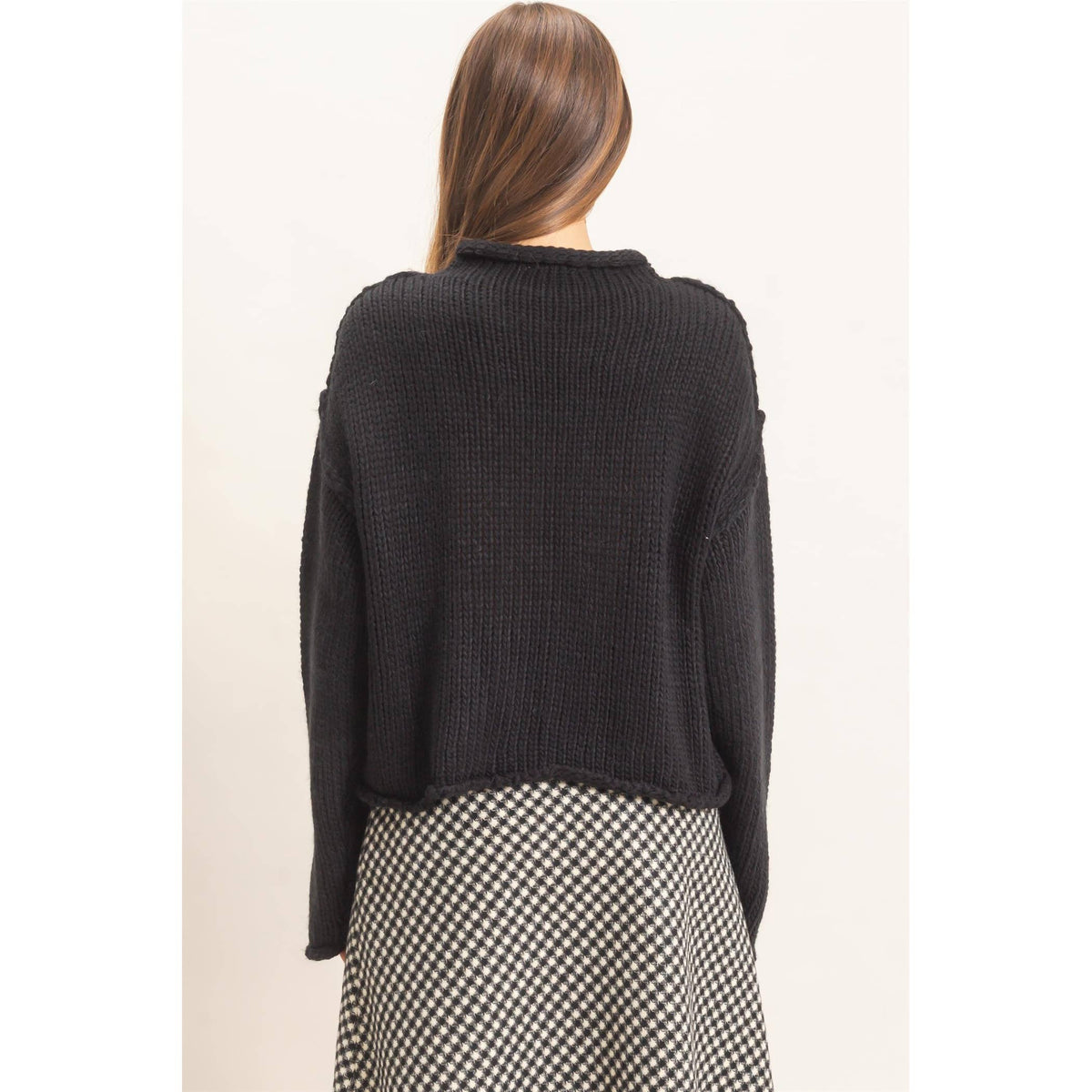 Rolled Collar Loose Knit Sweater: OATMEAL / S-M-L(2-2-2)