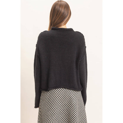 Rolled Collar Loose Knit Sweater: OATMEAL / S-M-L(2-2-2)