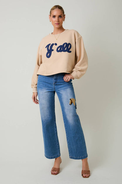 “Y’ALL” Crew Neck Flocked Sweatshirt