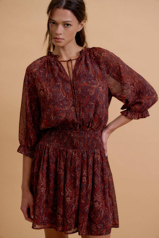 Vivienne Boho Chiffon Mini Dress: Wine