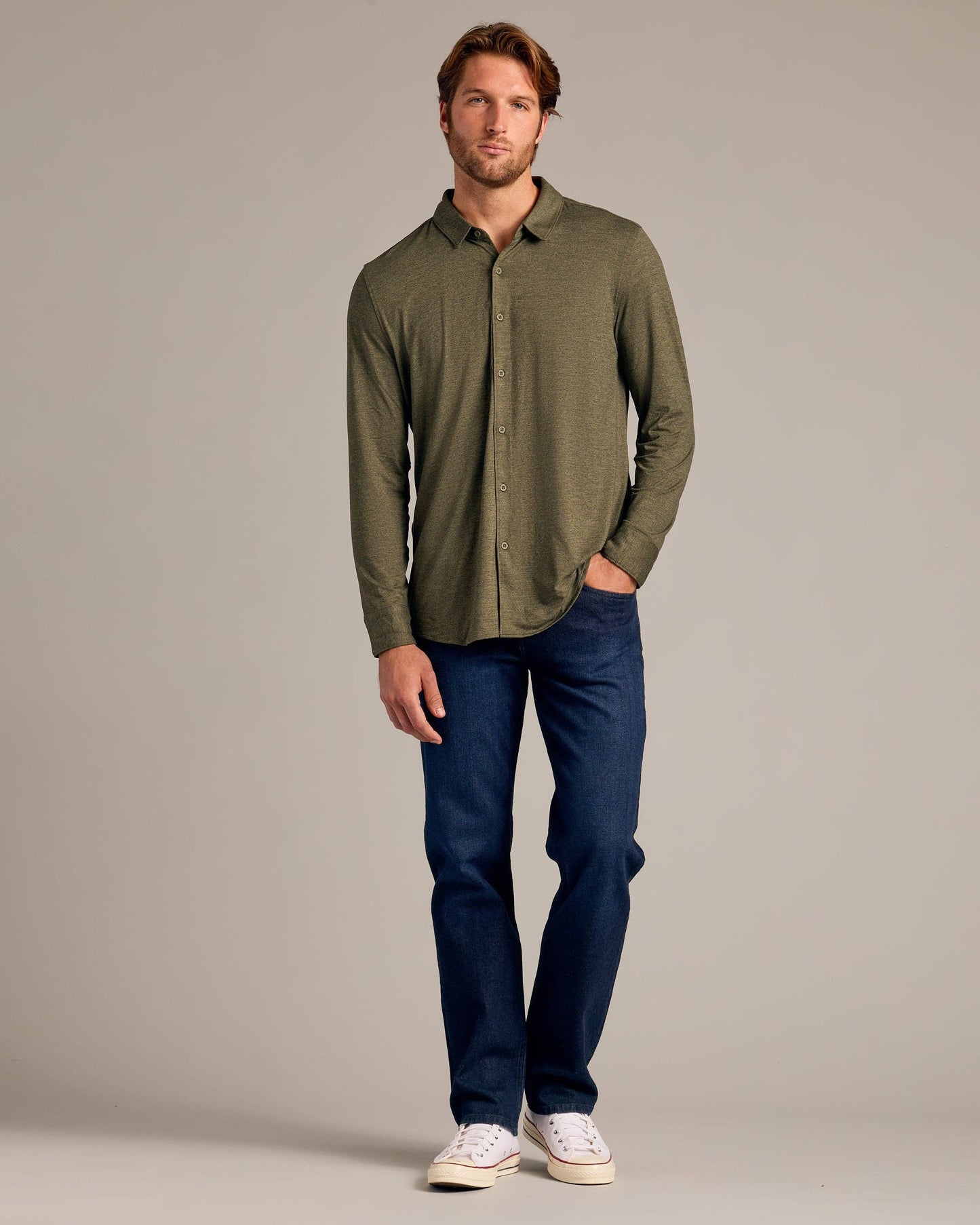 Dark Heather Military Green Long Sleeve Comfort Shirt
