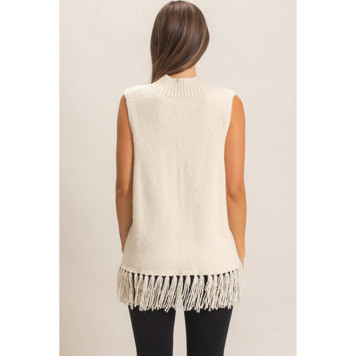 Fringe Turtleneck Sweater Vest: BROWN / S-M-L(2-2-2)