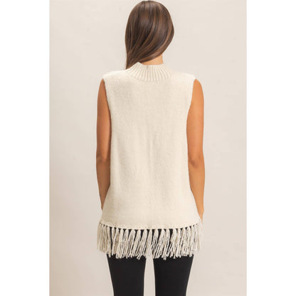 Fringe Turtleneck Sweater Vest: BROWN / S-M-L(2-2-2)