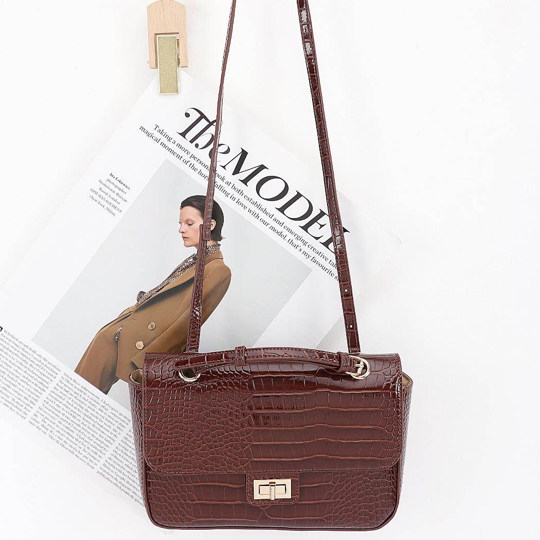 Croc Patent Leather Flap Bag: CF