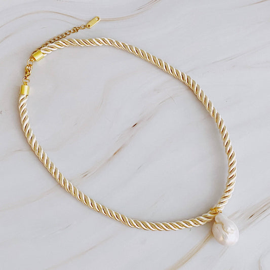 Satin Rope Baroque Pearl Necklace: Cream