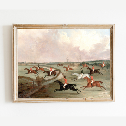 English Hunting Group Antique Art Print
