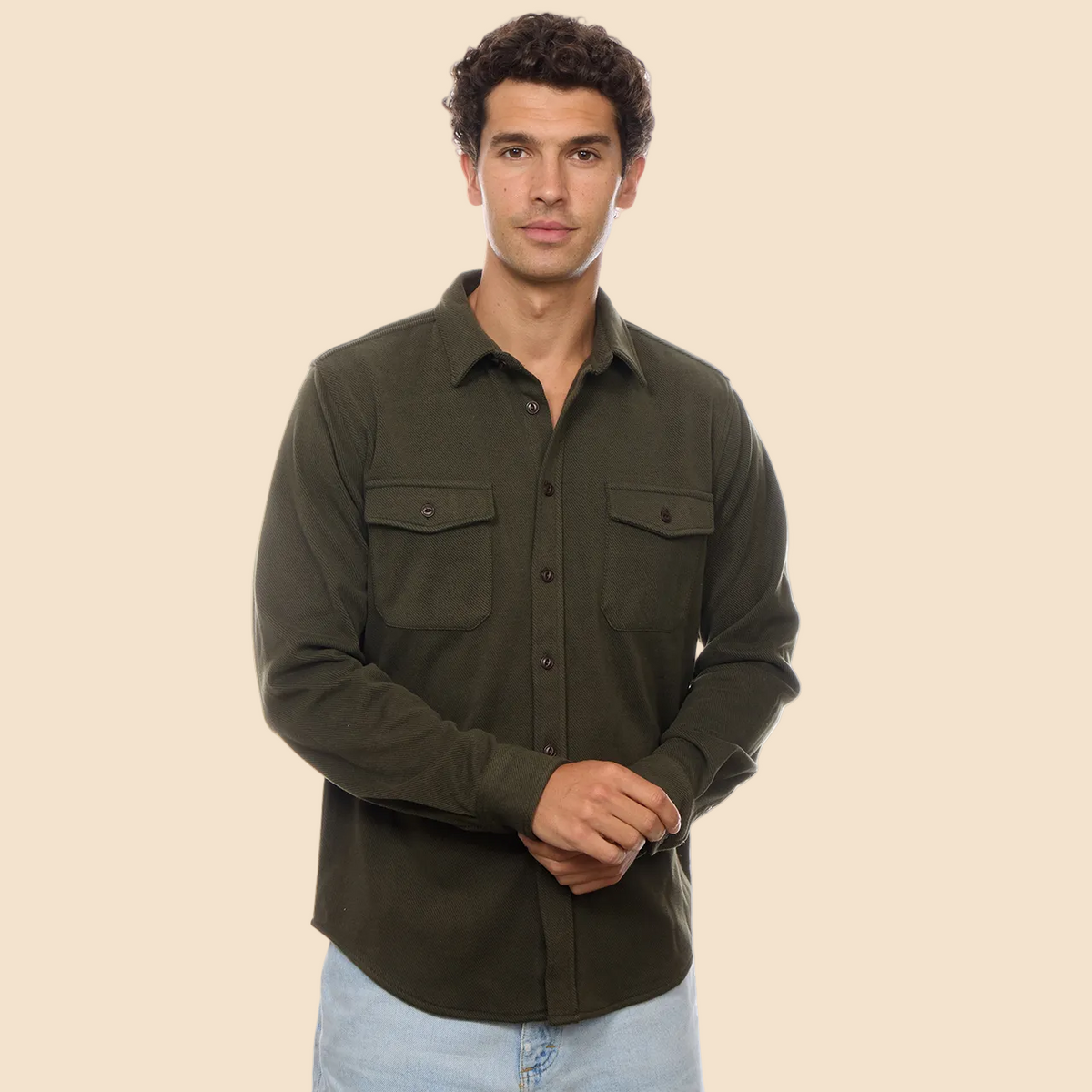 Graham Two-Pocket Long-Sleeve Button-Down Shirt: Olive