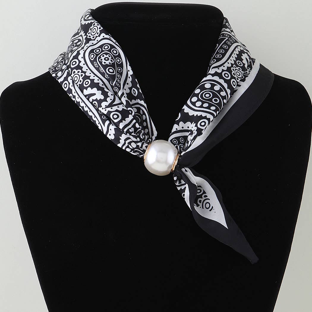Antique Pearl Stone Toggle Scarf Necklace: BK