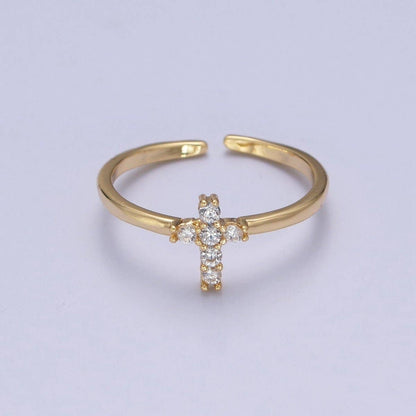 Gold Cross Ring Stacking 14K Gold Filled Ring CZ Dainty Cross Ring O-2140