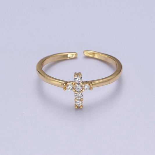 Gold Cross Ring Stacking 14K Gold Filled Ring CZ Dainty Cross Ring O-2140