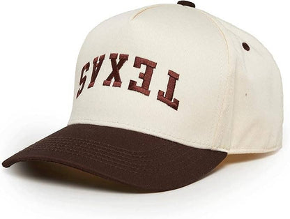 Two Tone Embroidered Cap - Texas (Upside Down) - Brown/Beige