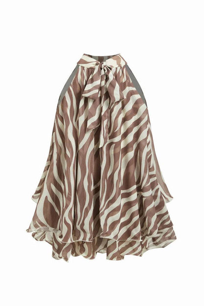 Tie-Neck Sleeveless Blouse: BROWN