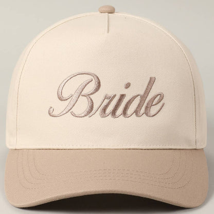 Bride Text Embroidery Two-Tone Trucker Hat: Beige