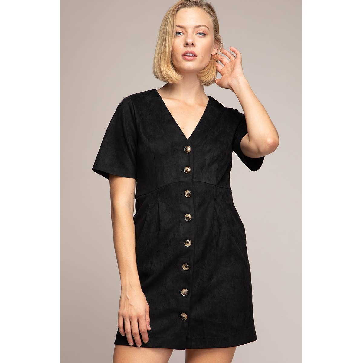 Bodycon Button Down Dress: Khaki / S