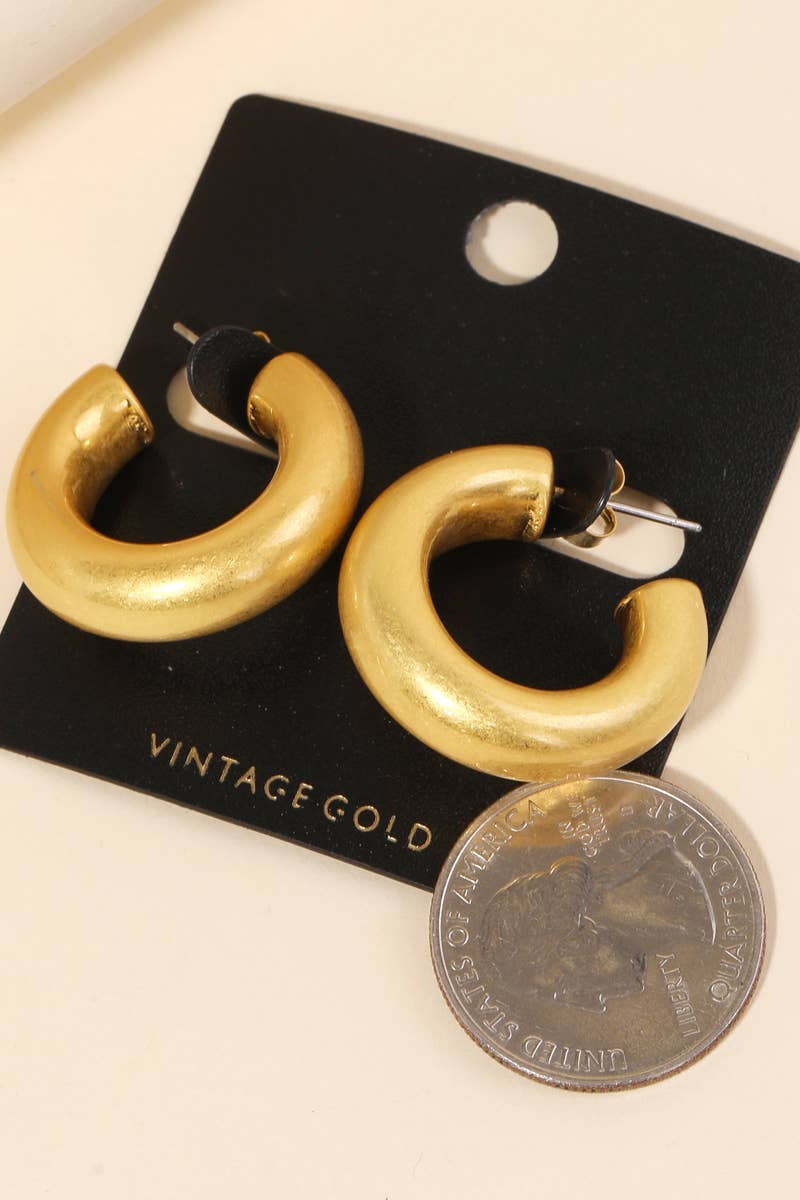 Vintage Gold Tube Hoop Earrings