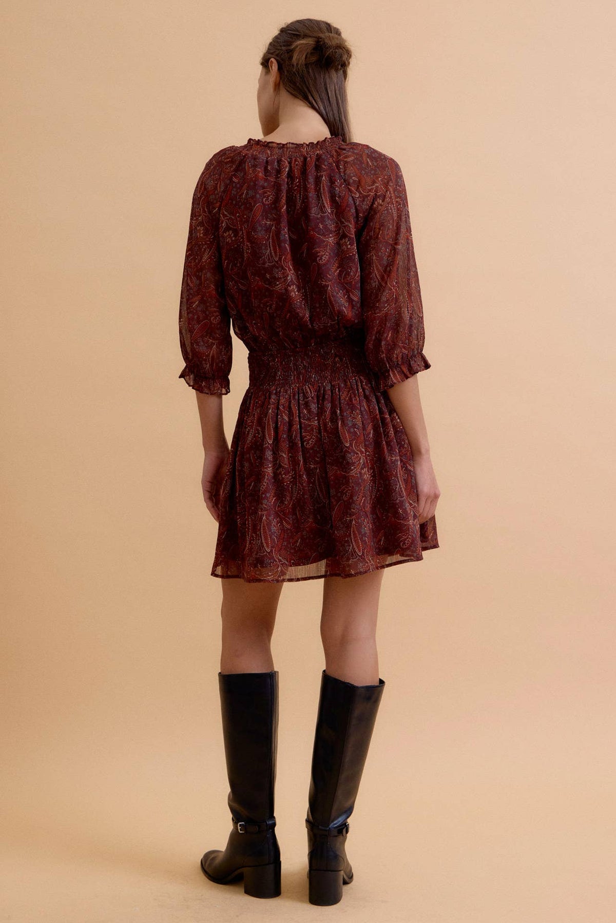 Vivienne Boho Chiffon Mini Dress: Wine
