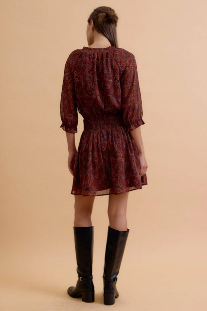 Vivienne Boho Chiffon Mini Dress: Wine