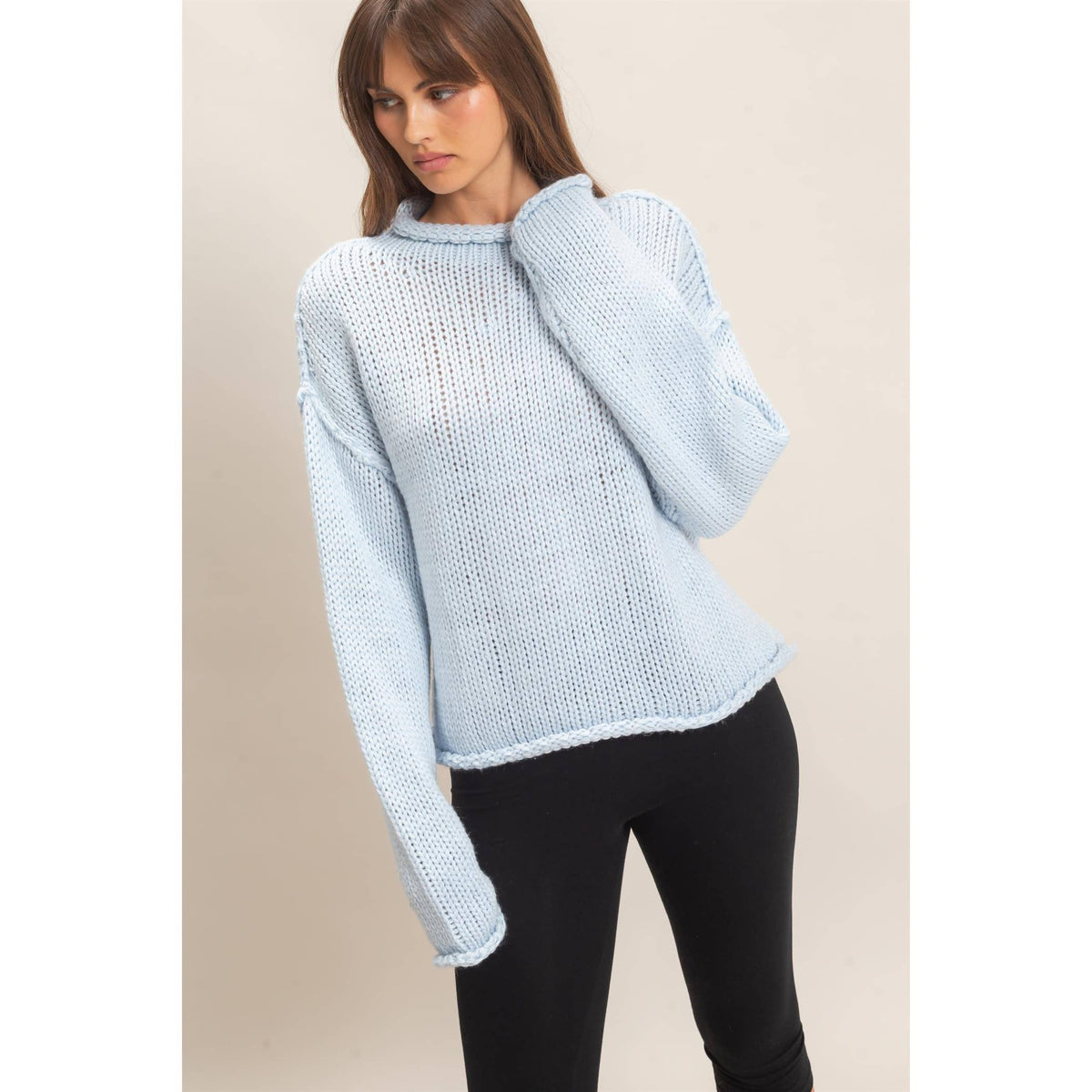 Rolled Collar Loose Knit Sweater: OATMEAL / S-M-L(2-2-2)